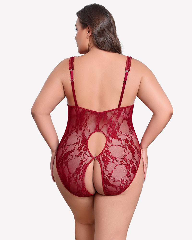Plus Size Crotchless Exotic Lace Teddies
