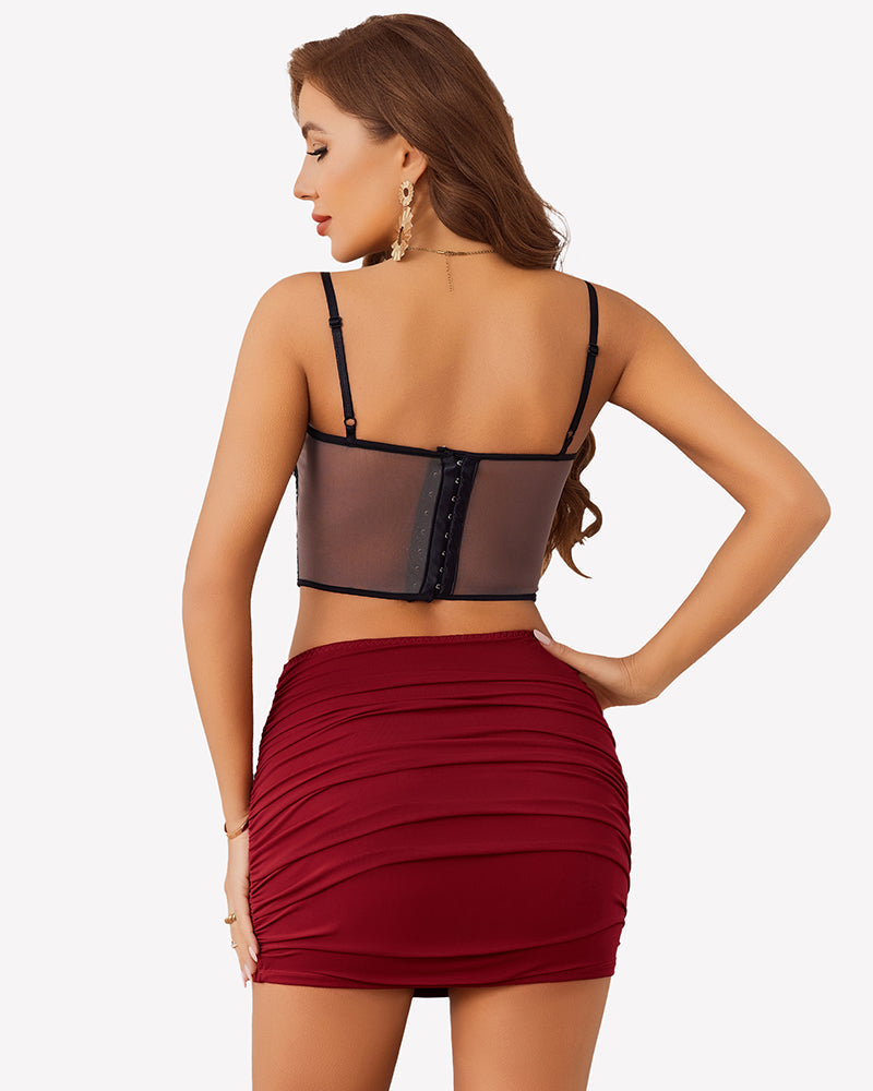 Ruched Bodycon Double Layer Mini Skirt