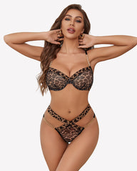 Leopard Push Up with Chain Bra Panty Set