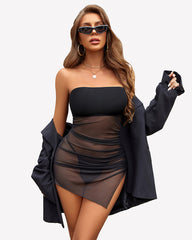 Mesh Bodycon Y2k Backless Slit Mini Dress