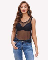 Fishnet Top Sleeveless Fishnet Blouses Shirt