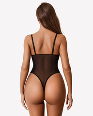 Sheer Mesh Bodysuit with Lace Trim
