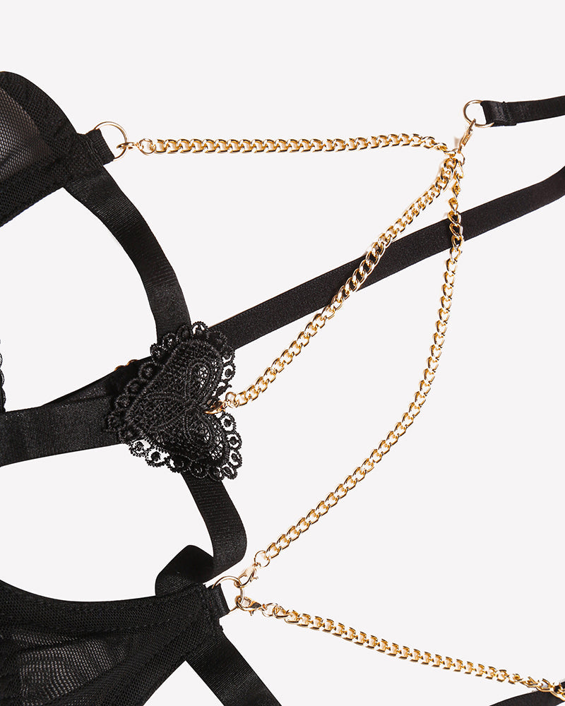 Chain Heart Cutout Bra and Panty Sets