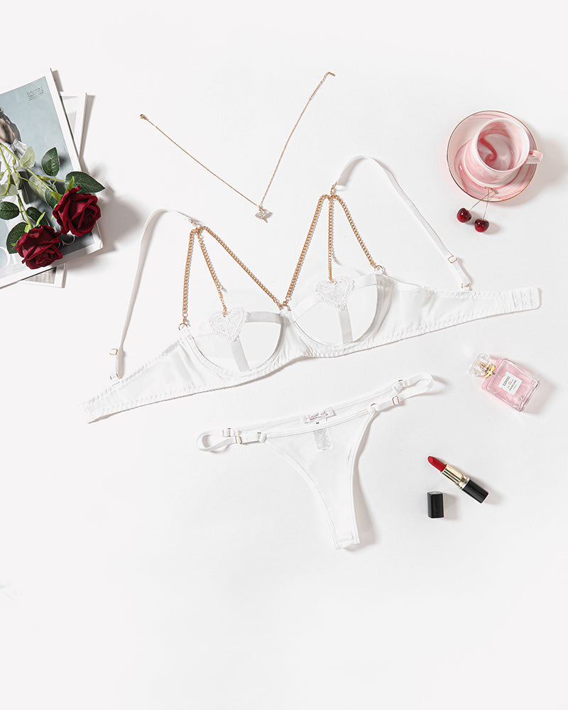 Chain Heart Cutout Bra and Panty Sets