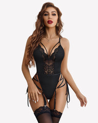Lace Bodysuit Lingerie Sets with Garter Belts