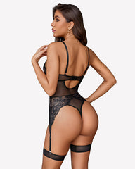 Lace Bodysuit with Garter Belt & Thigh Straps