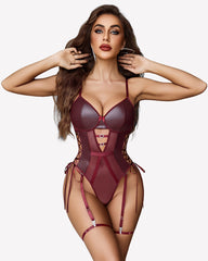 Leather Teddy Mesh Garter Belt Set