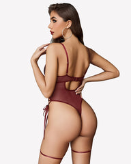 Leather Teddy Mesh Garter Belt Set