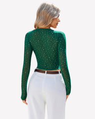 Long Sleeve Rhinestone Crop Top