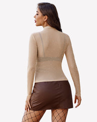Mesh Rhinestone Sheer Tops