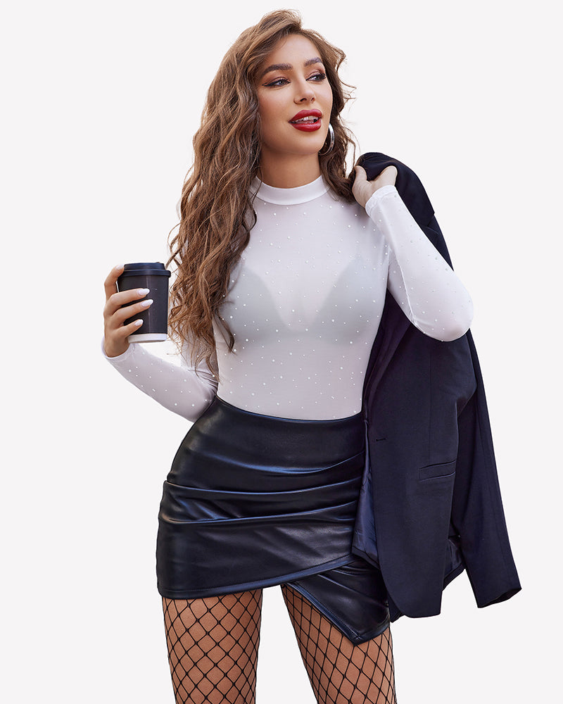 Mesh Rhinestone Sheer Tops