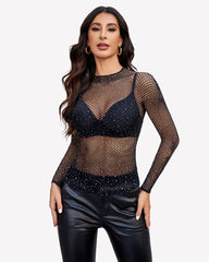 Fishnet Mesh Long Sleeve Tops