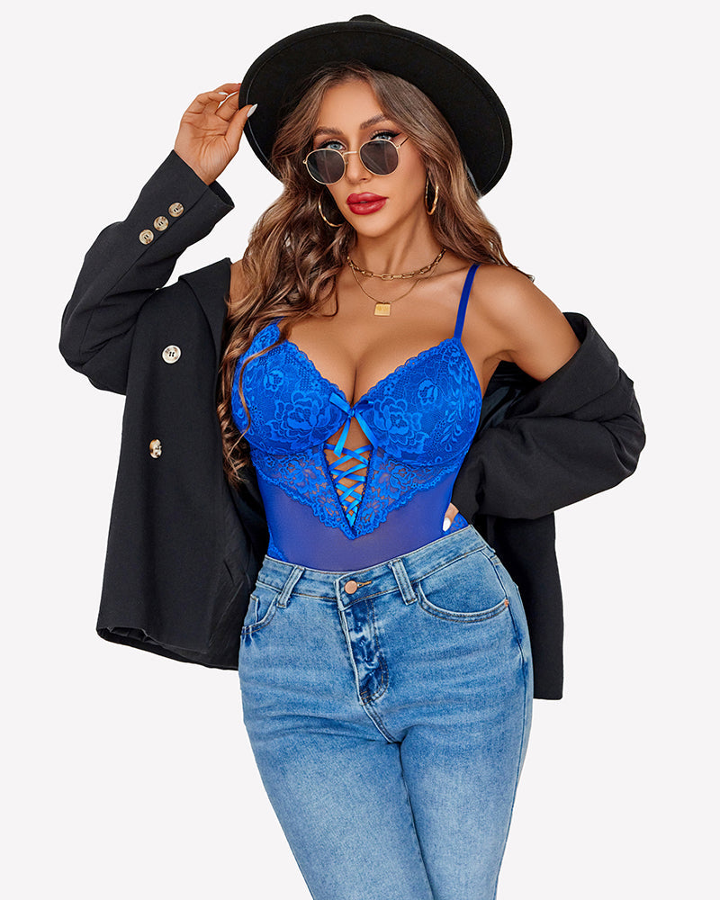 Lace V Neck Mini Bodysuit