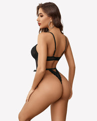 Deep V Lace Bodysuit Satiny Side Ties