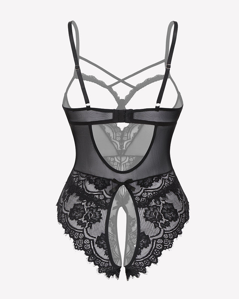 FLace Crotchless Teddy Mini Babydoll