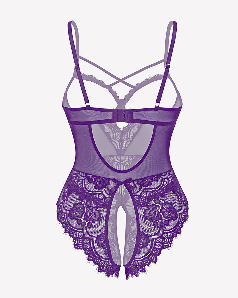 FLace Crotchless Teddy Mini Babydoll