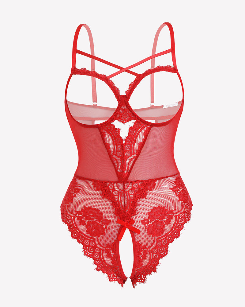 FLace Crotchless Teddy Mini Babydoll