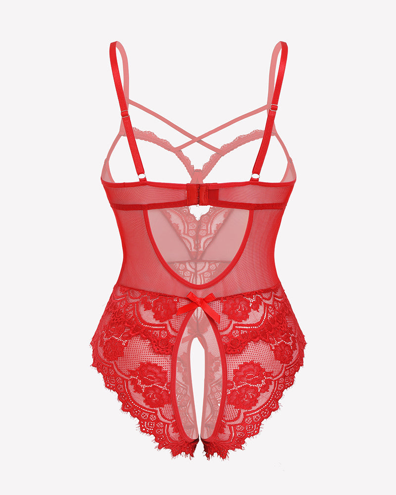 FLace Crotchless Teddy Mini Babydoll