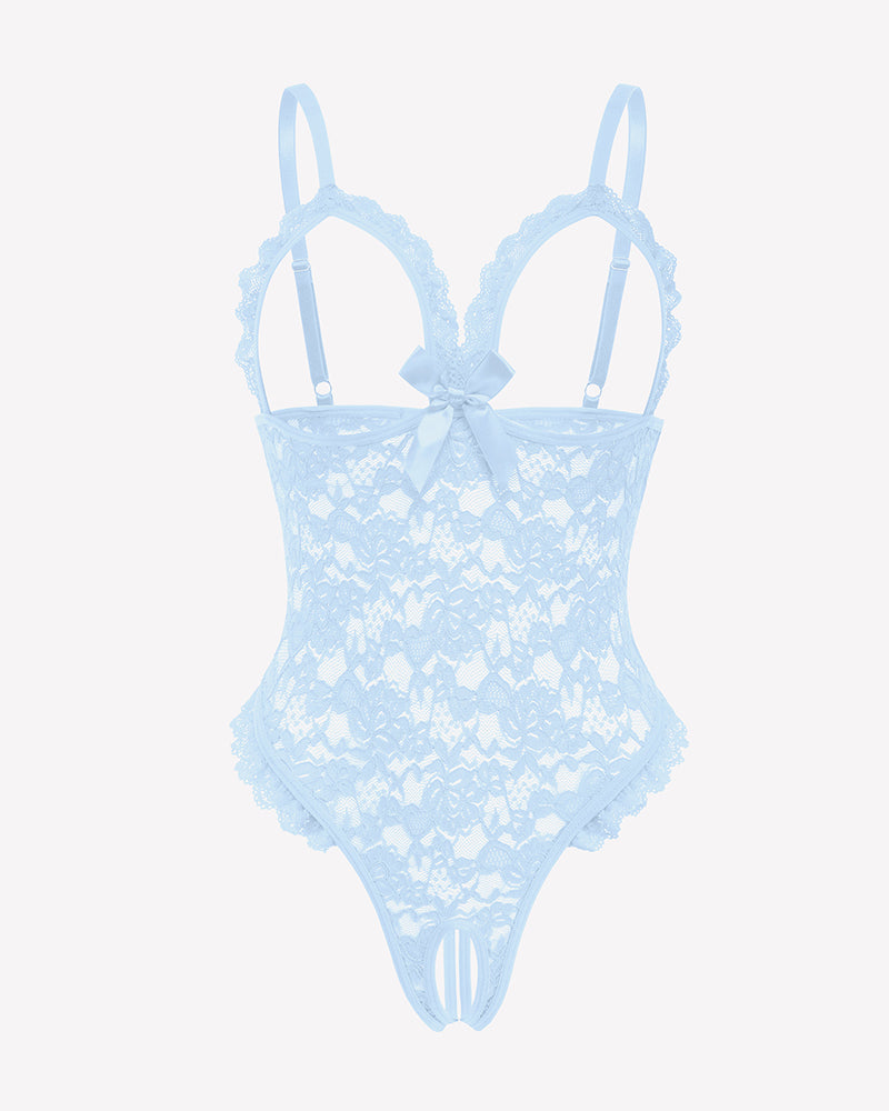 Lace Teddy Ruffle V Neck Bodysuit