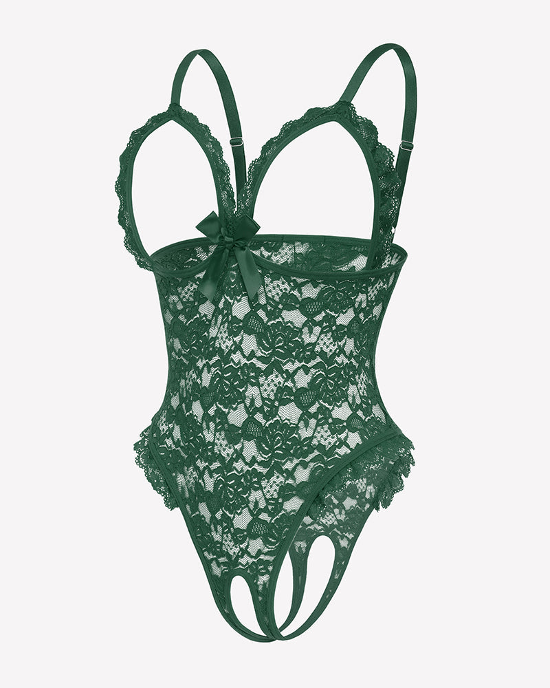 Lace Teddy Ruffle V Neck Bodysuit