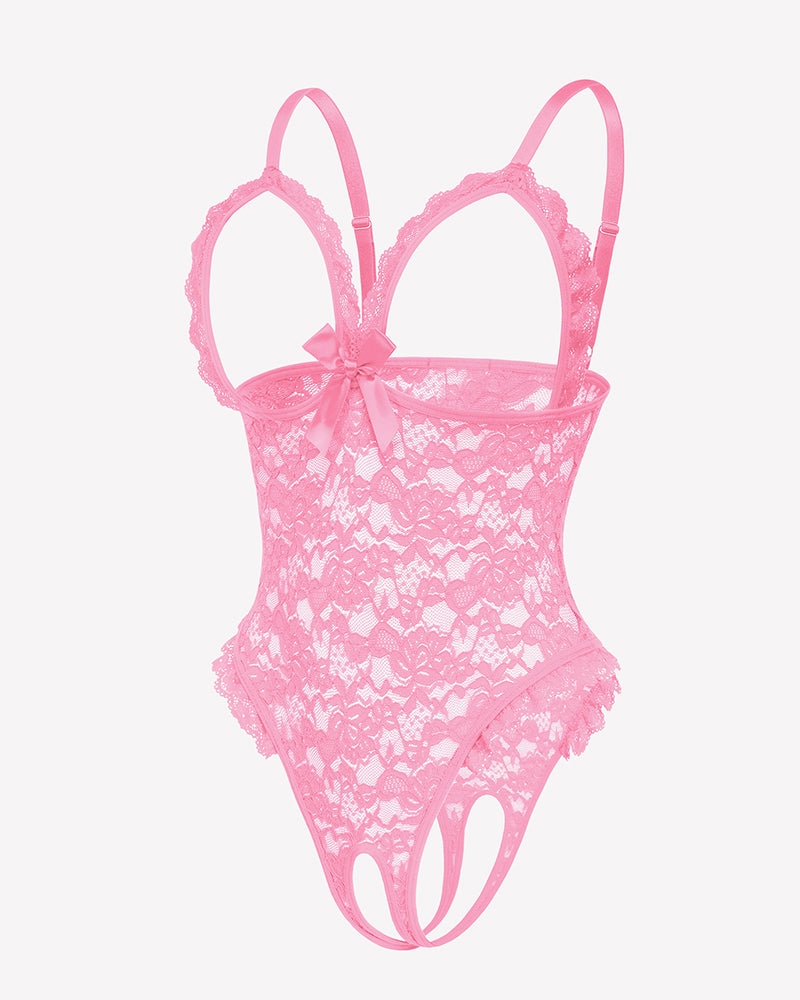 Lace Teddy Ruffle V Neck Bodysuit