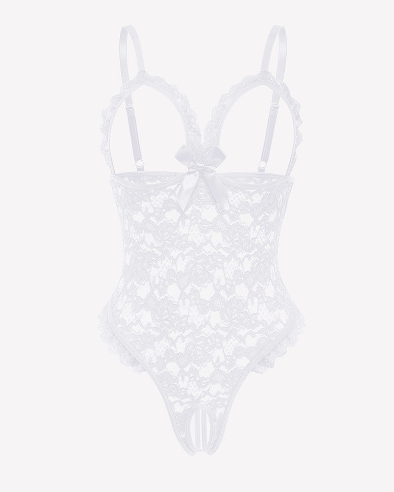 Lace Teddy Ruffle V Neck Bodysuit