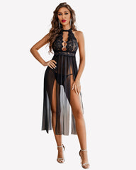 Mesh Nightwear Side Split Nightgown