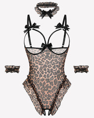 4 Piece Set Sheer Mesh Teddy Bodysuits