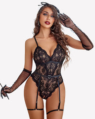 Lace Crotchless Bodysuit with Garter Belt