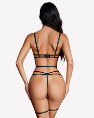 Deep V Teddy Lace Cut Out Garter Sets