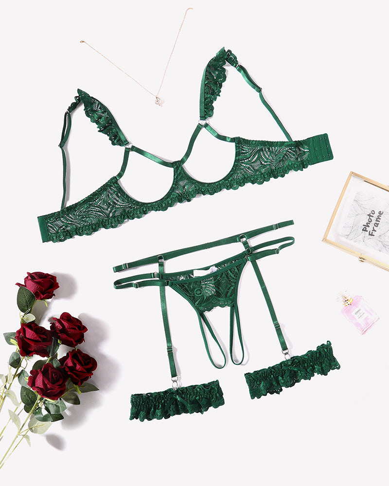FLace Bra and Panty Garter Sets