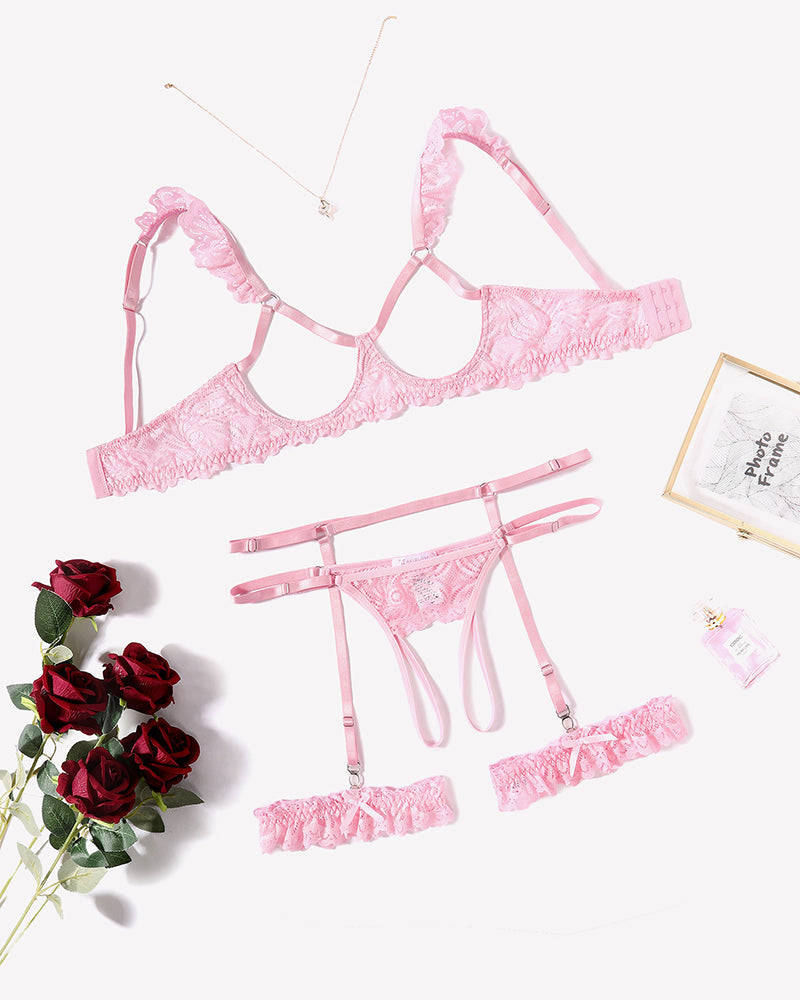 FLace Bra and Panty Garter Sets