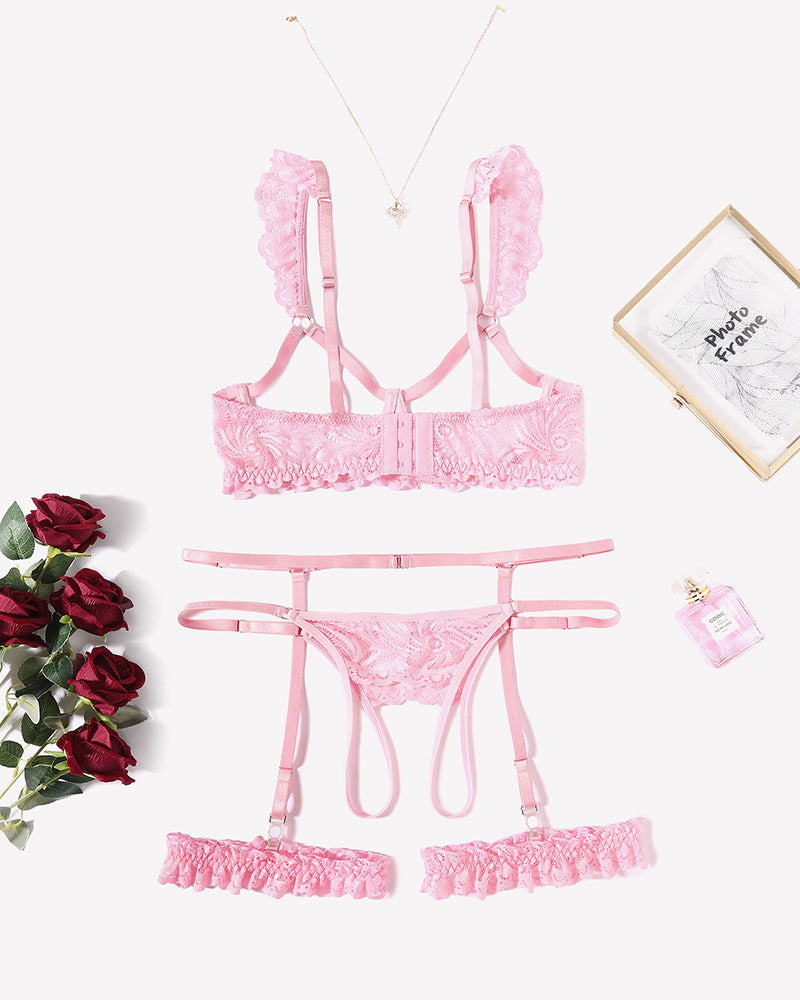 FLace Bra and Panty Garter Sets