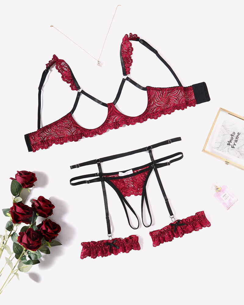 FLace Bra and Panty Garter Sets