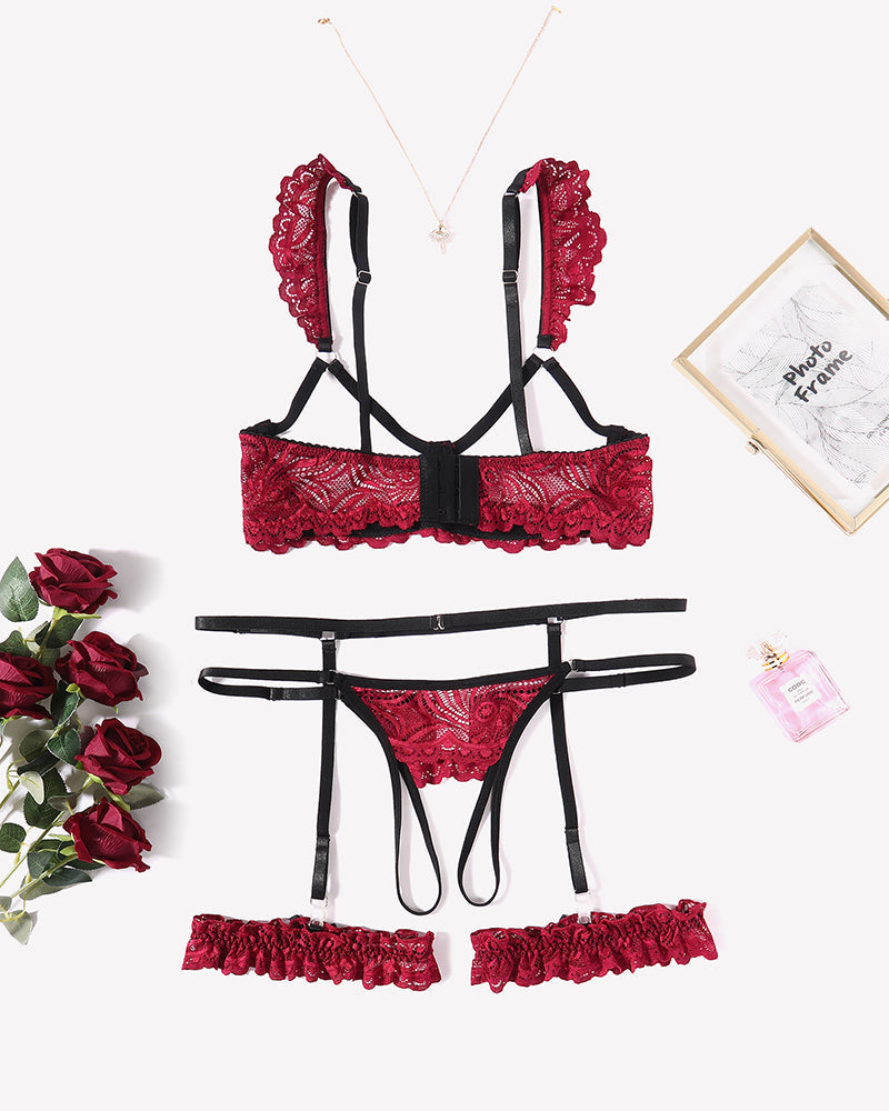 FLace Bra and Panty Garter Sets