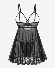 Cupless Lace Babydoll Crotchless Panty Set