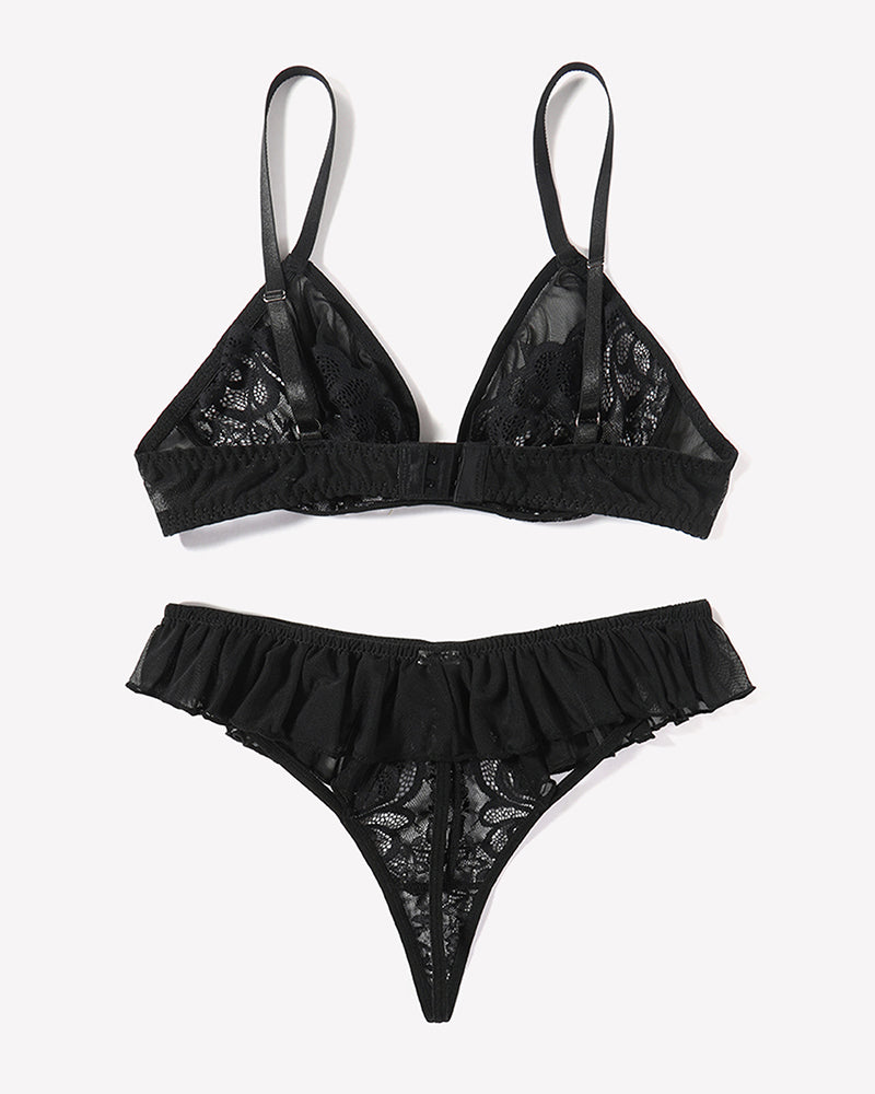 Lace Bra and Panty Sets Mesh Ruffle  2 Piece