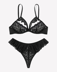Lace Bra and Panty Sets Mesh Ruffle  2 Piece