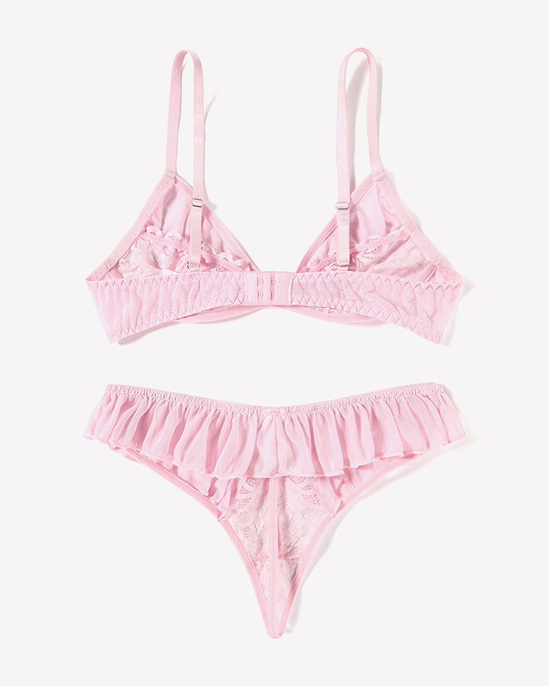 Lace Bra and Panty Sets Mesh Ruffle  2 Piece