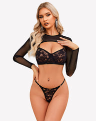 Lace Bra and Panty Crop Tops Set