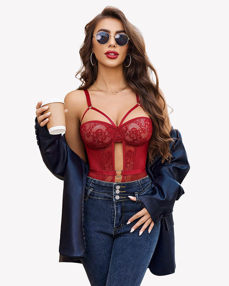 Lace Crotchless Teddy Mesh Bodysuit