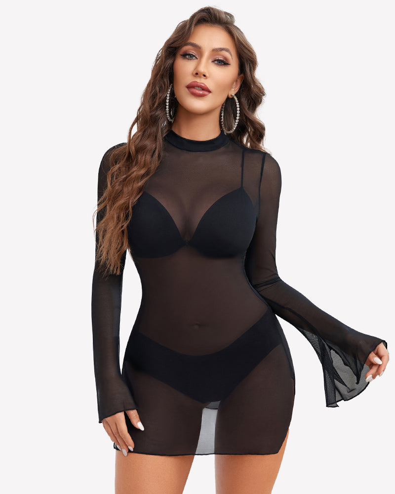 Mesh Bell Sleeves Bodycon Dress