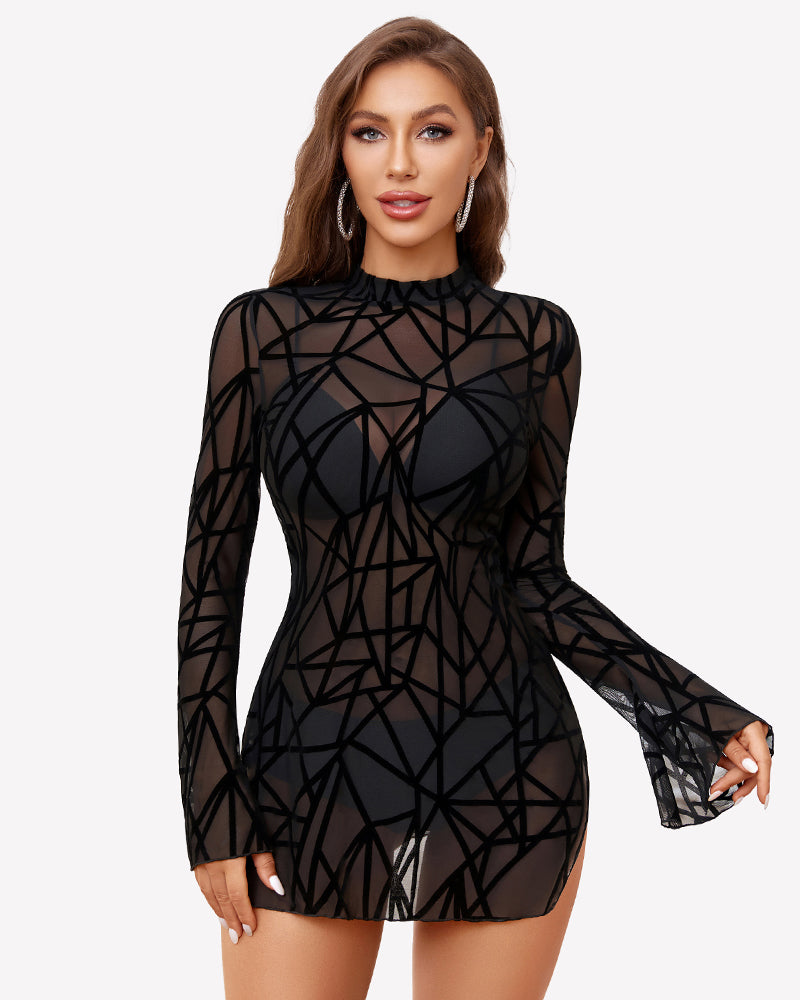 Mesh Bell Sleeves Bodycon Dress