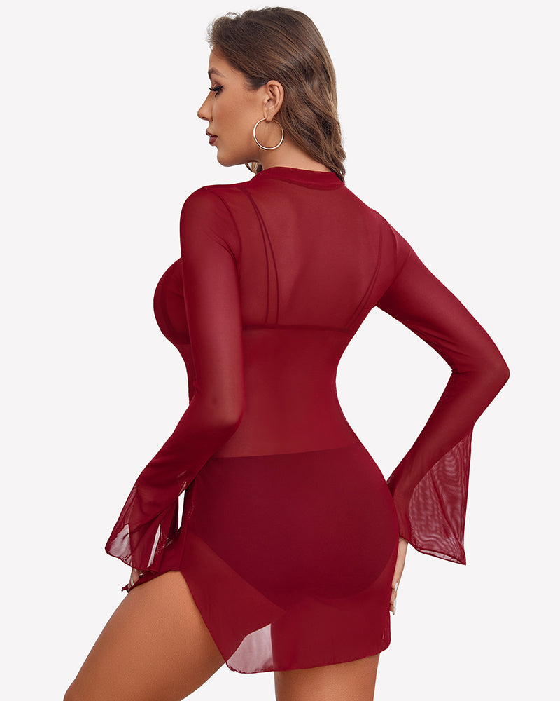 Mesh Bell Sleeves Bodycon Dress