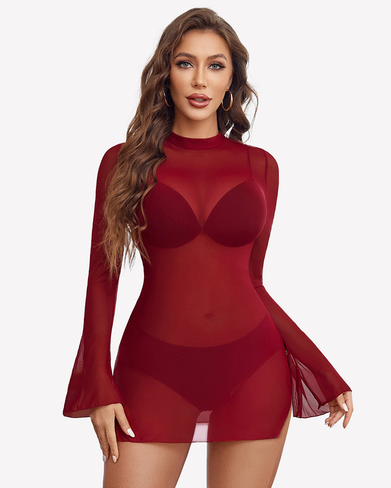 Mesh Bell Sleeves Bodycon Dress
