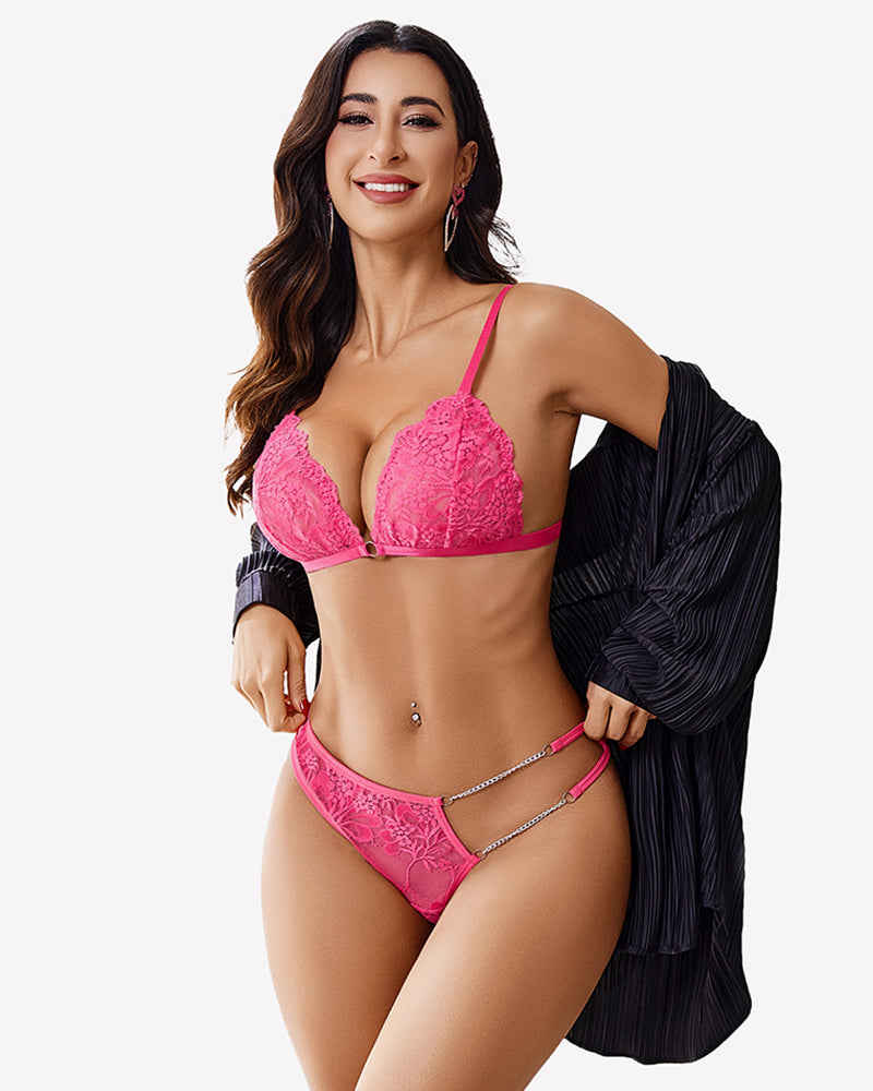 2 Piece Lace Lingerie Set with Chain