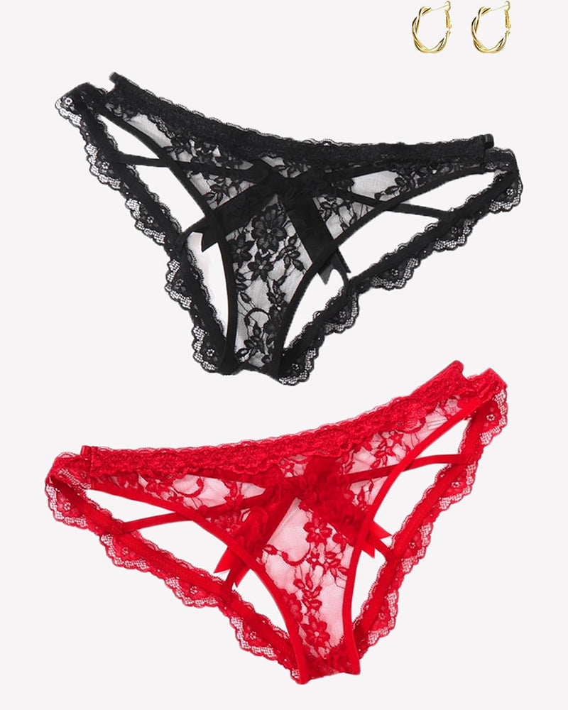 Cute Bow Back Hollow Out Low Rise Panty