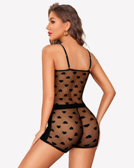 Sheer Back Heart Lace Pajama Set