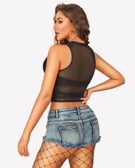 Sheer High Neck Tank Tops