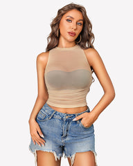 Sheer High Neck Tank Tops